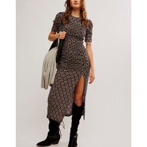 Free People Black Floral Midi Dress